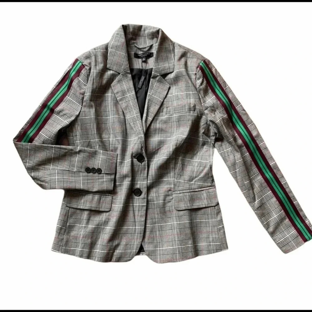 Romeo & Juliet Couture Plaid Lined Blazer Striped Sleeve Size S Career NWT